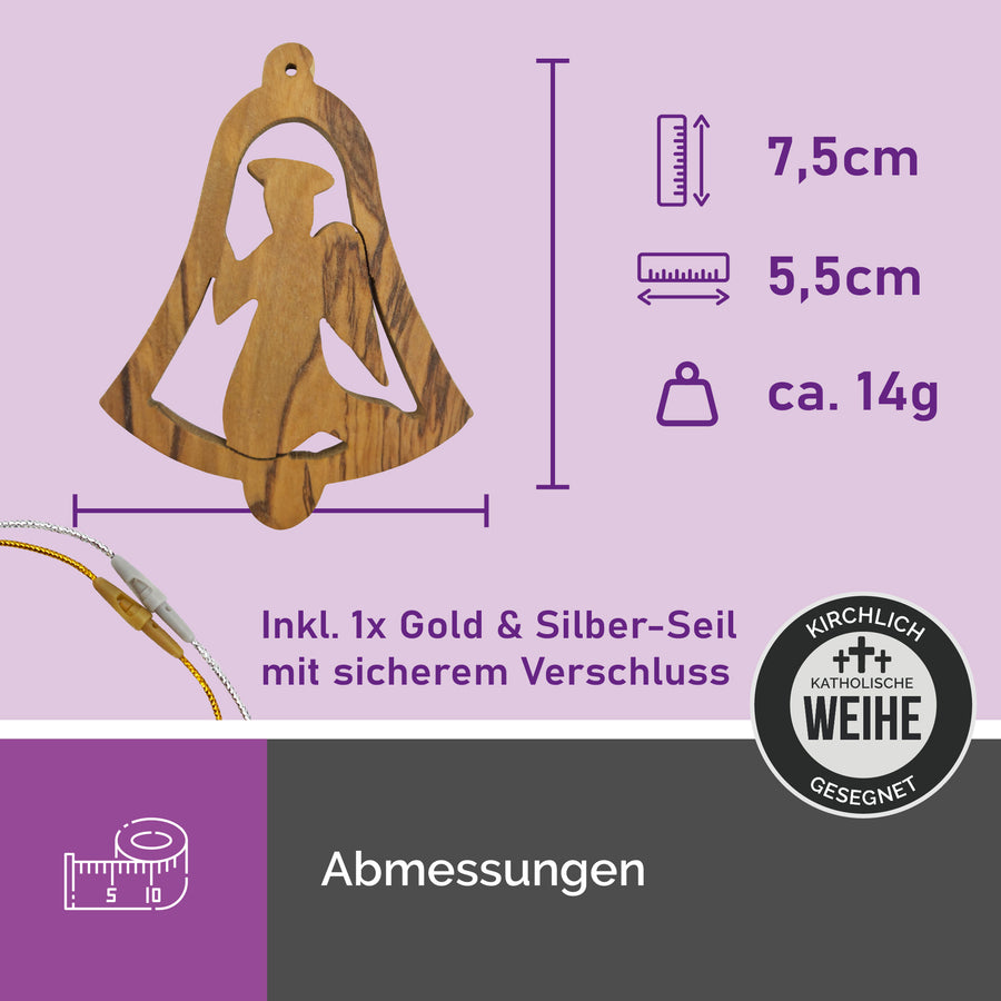 Pendentif ange en bois d'olivier – fait main et bénédiction de Bethléem – vue 2