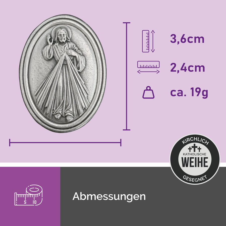 Aimant Jésus miséricordieux, plaque en métal bénite, cadeau de baptême