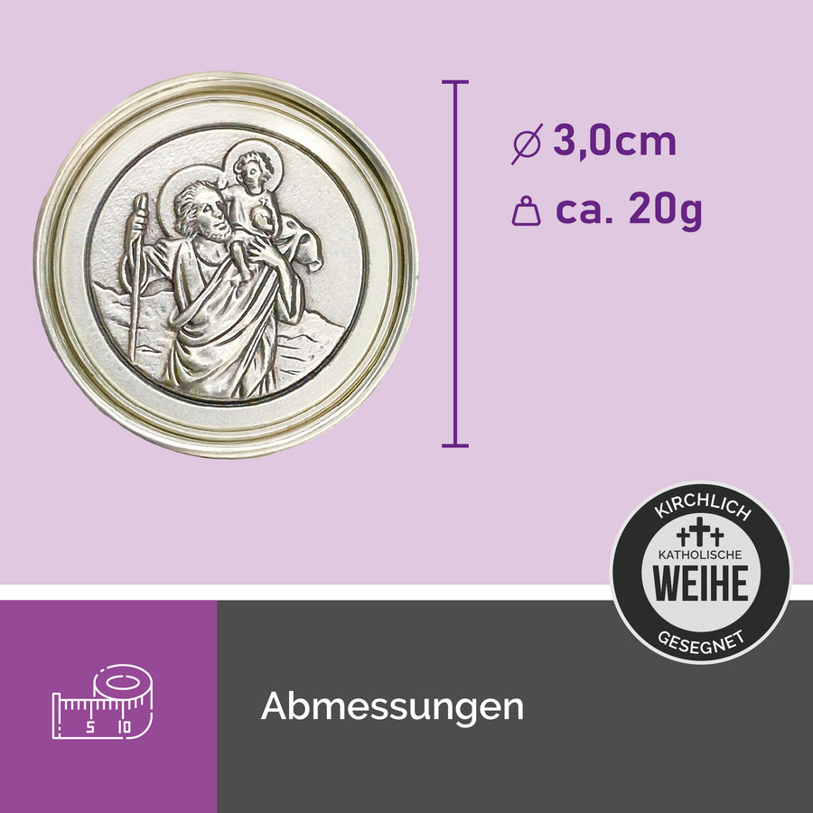 Médaille saint Christophe finition vieillie Ø 2,3 cm – bénite et aimantée – vue 2