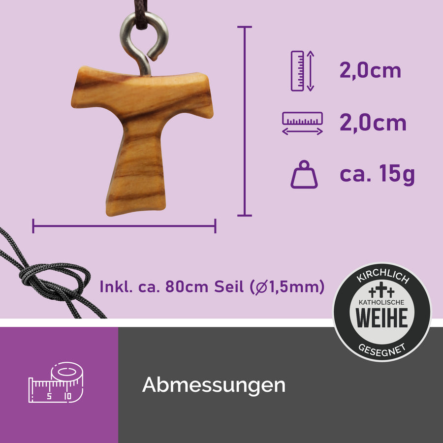 Collier chrétien croix Tau en bois d'olivier, cadeau de communion