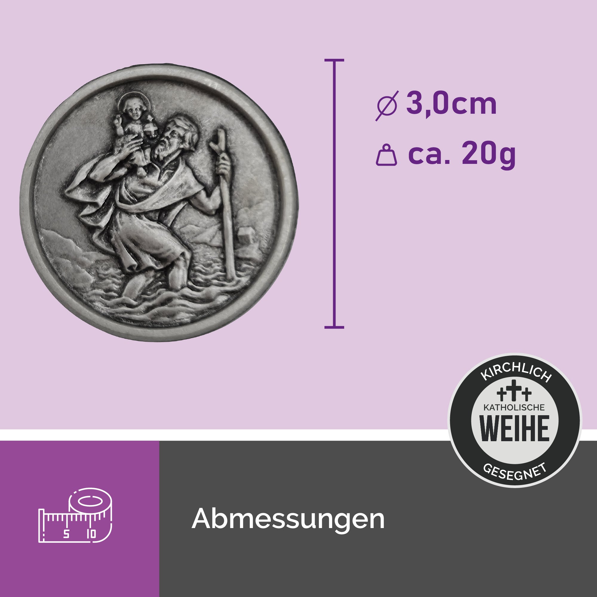 gesegnete christophorus auto plakette Ø 3,0 cm silber mit klebestreifen