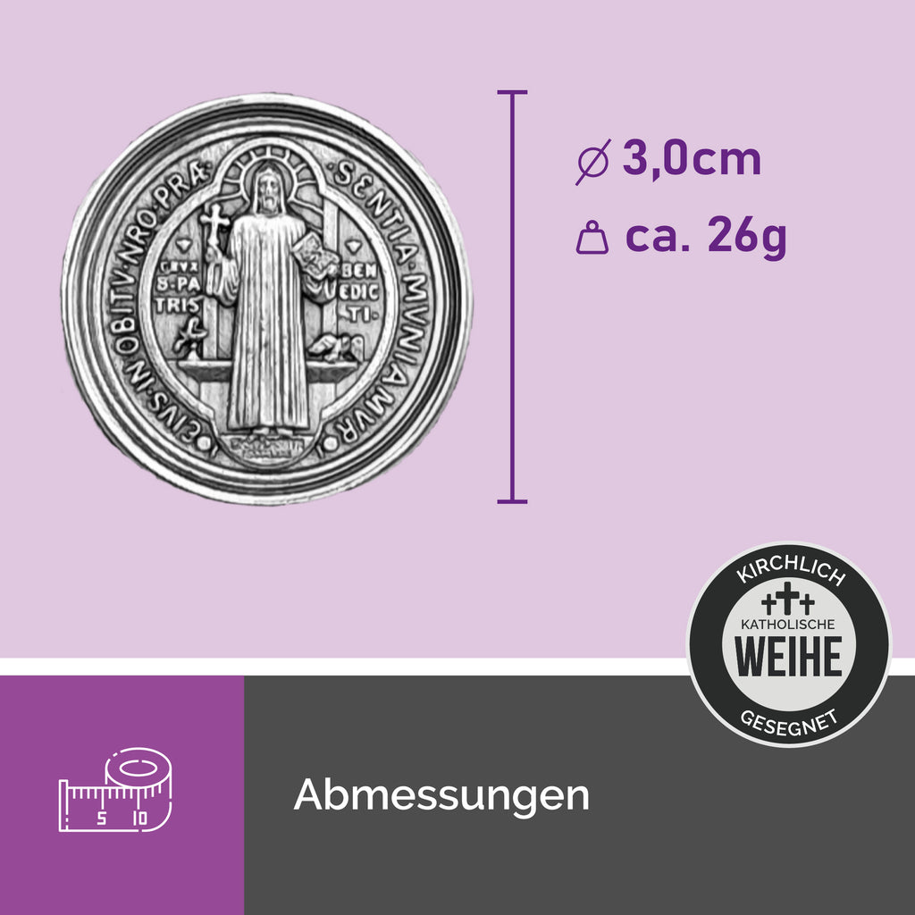 silberne benediktusmedaille magnetisch mit klebestreifen rückseite religiöses symbol fürs armaturenbrett