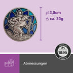 christophorus medaille Ø 3 cm mit jesuskind farbig emailliert detailansicht gesegnetes schutzsymbol fürs auto