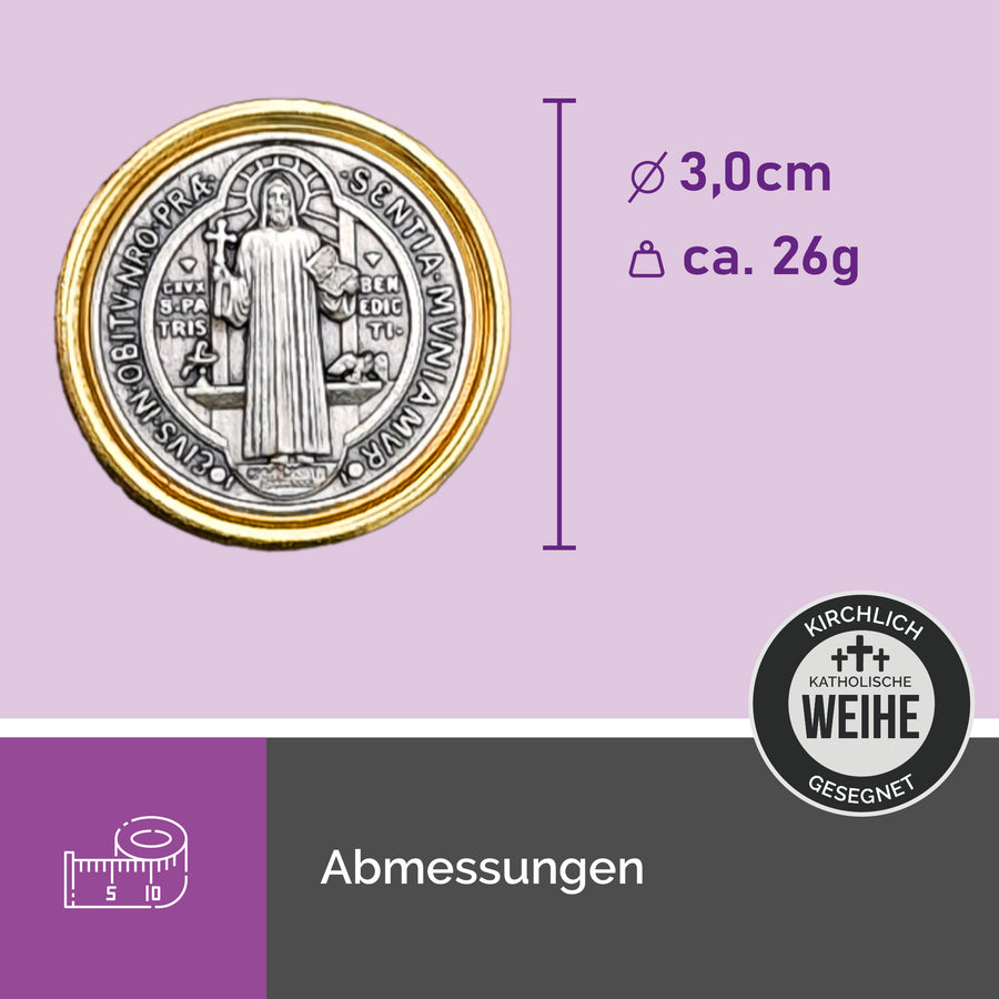 Médaille de saint Benoît ronde, aimantée, avec bande adhésive au revers, symbole chrétien pour le tableau de bord