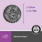 christophorus auto plakette Ø 3,5 cm gesegnet silberoptik gravur komm gut heim mit klebestreifen