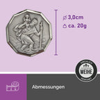 detailaufnahme christophorus medaille 3 cm achteckig silber rand religiöses geschenk