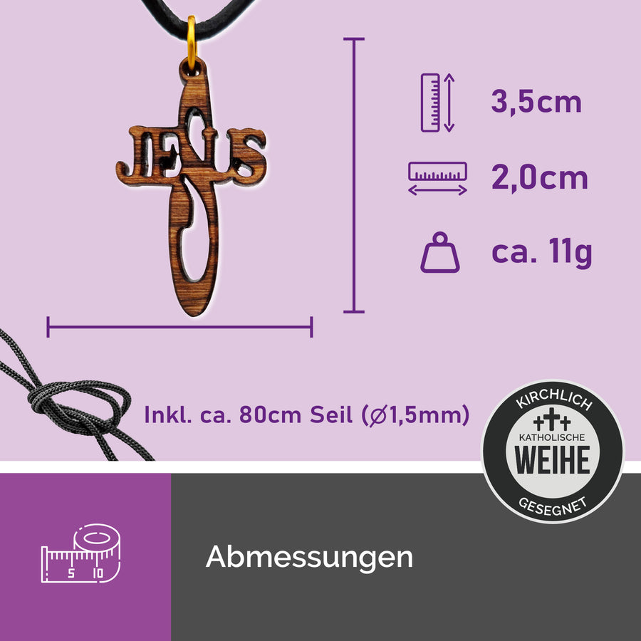 Collier chrétien en bois d'olivier, croix Jésus, cadeau de baptême ou de communion