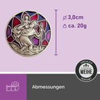 christophorus medaille Ø 3 cm detailansicht rot violett emaille jesuskind auto plakette gesegnet schutzpatron