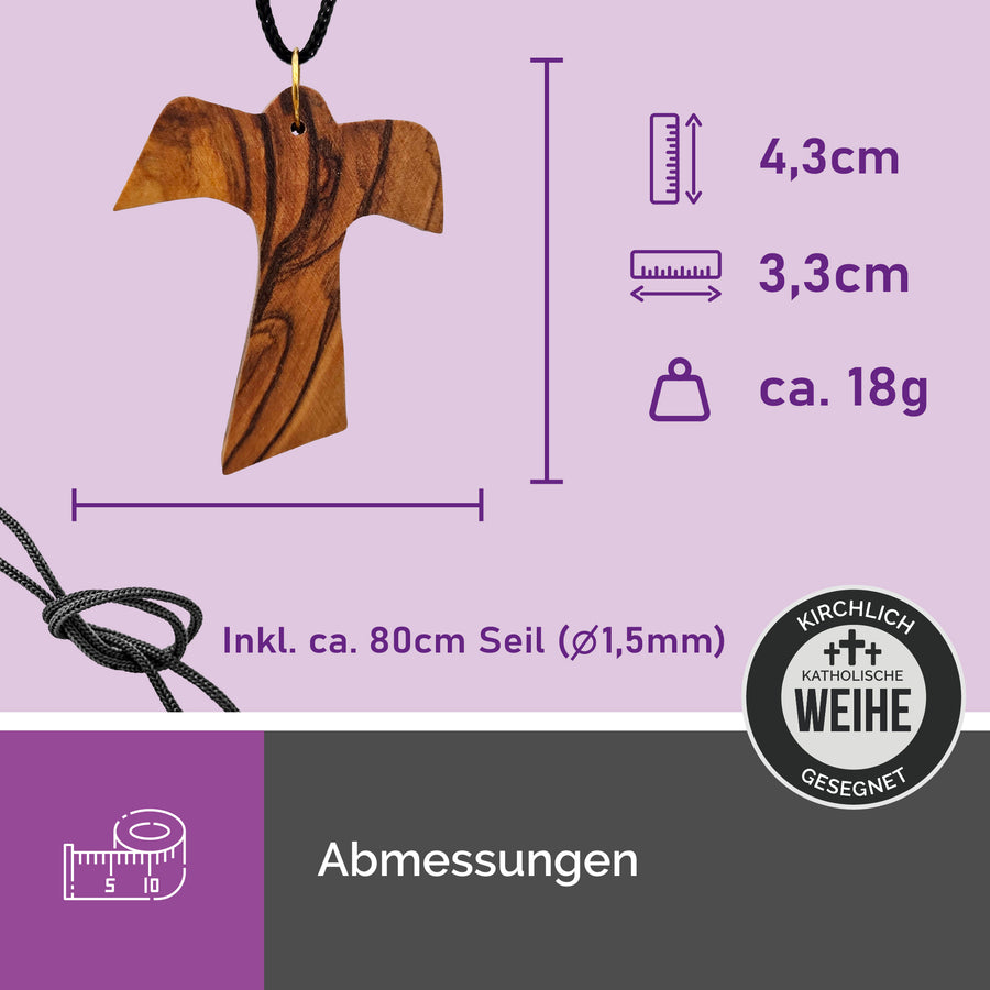 Collier chrétien ange, croix et colombe en bois d'olivier, cadeau de baptême