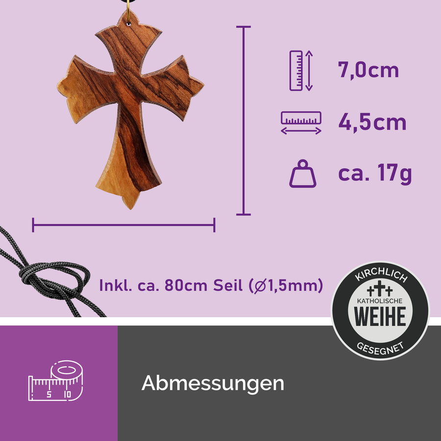 Collier chrétien en bois d'olivier avec croix, cadeau de baptême ou de communion