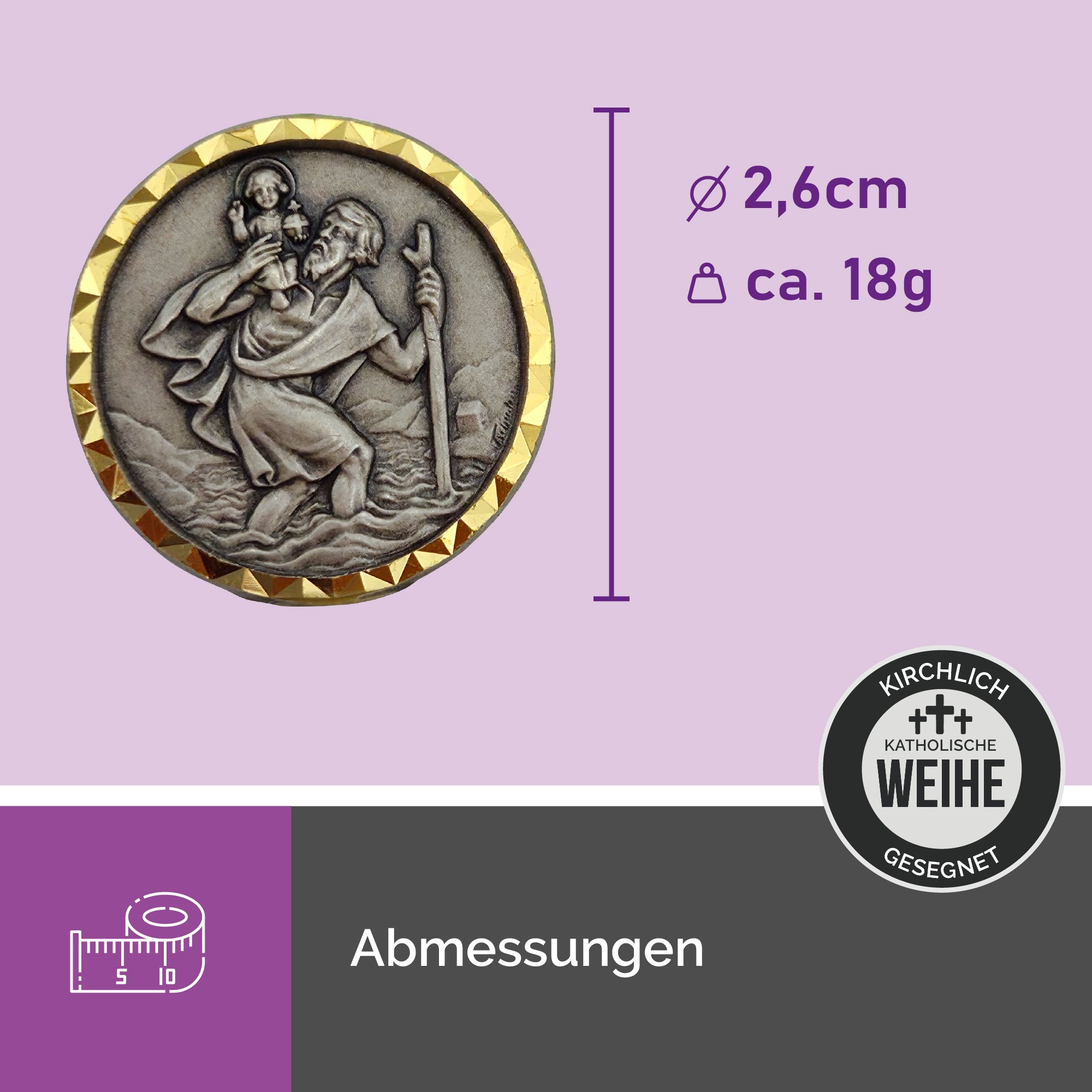 gesegnete christophorus auto plakette Ø 2,6 cm mit goldrand klebestreifen