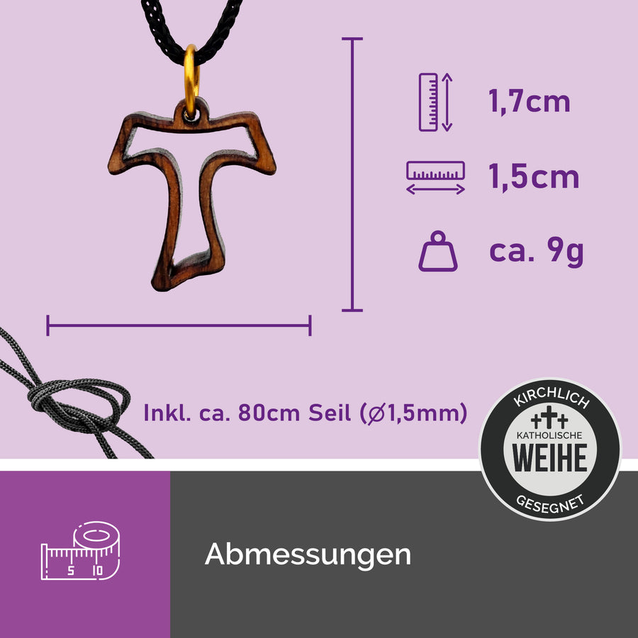 Collier chrétien croix Tau en bois d'olivier, cadeau de communion