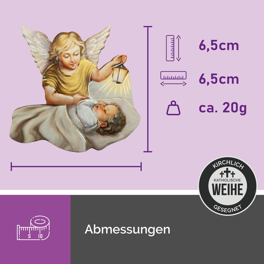 Magnet ange bénit avec motif bébé dans une pochette en velours – cadeau religieux pour une naissance