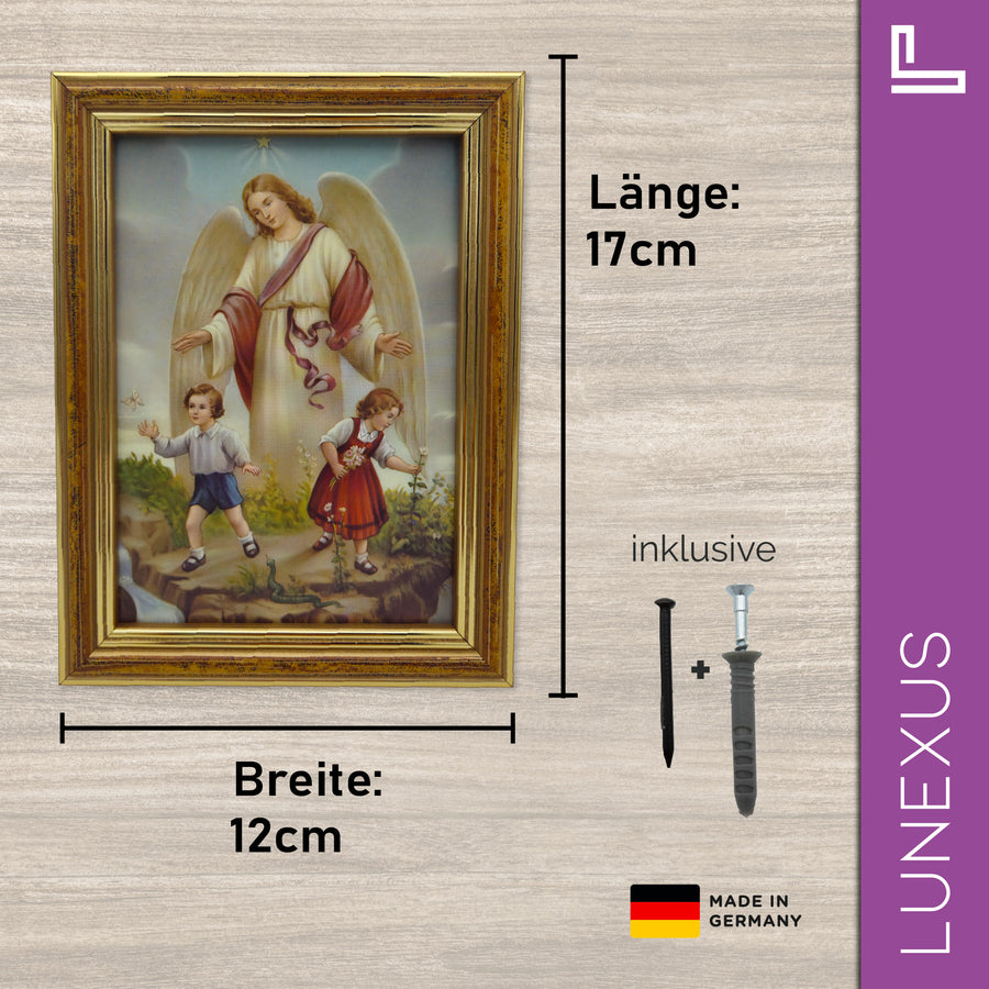 Image d'ange gardien 12×17 cm – motif « L'ange protège des enfants d'un serpent » - LUNEXUS