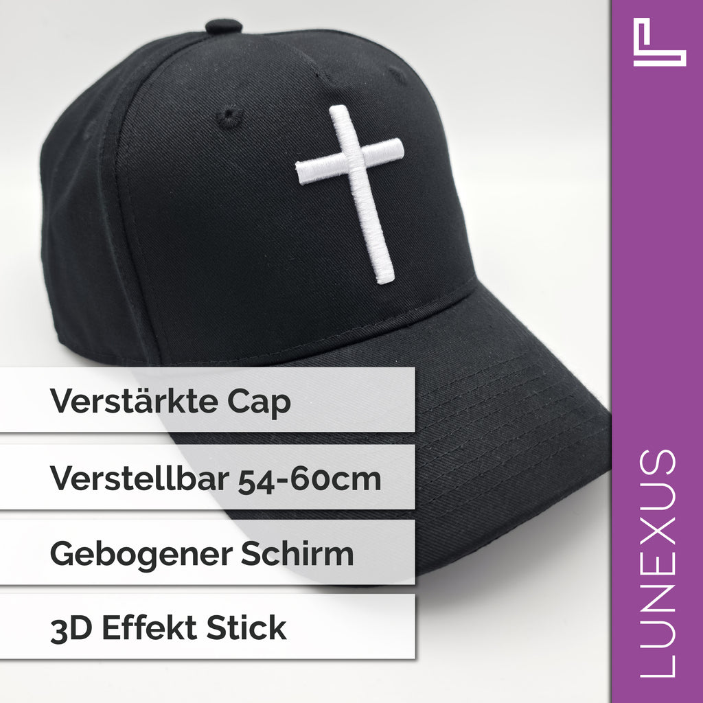 Kreuz-Cap mit 3D-Stick – Snapback verstellbar - LUNEXUS