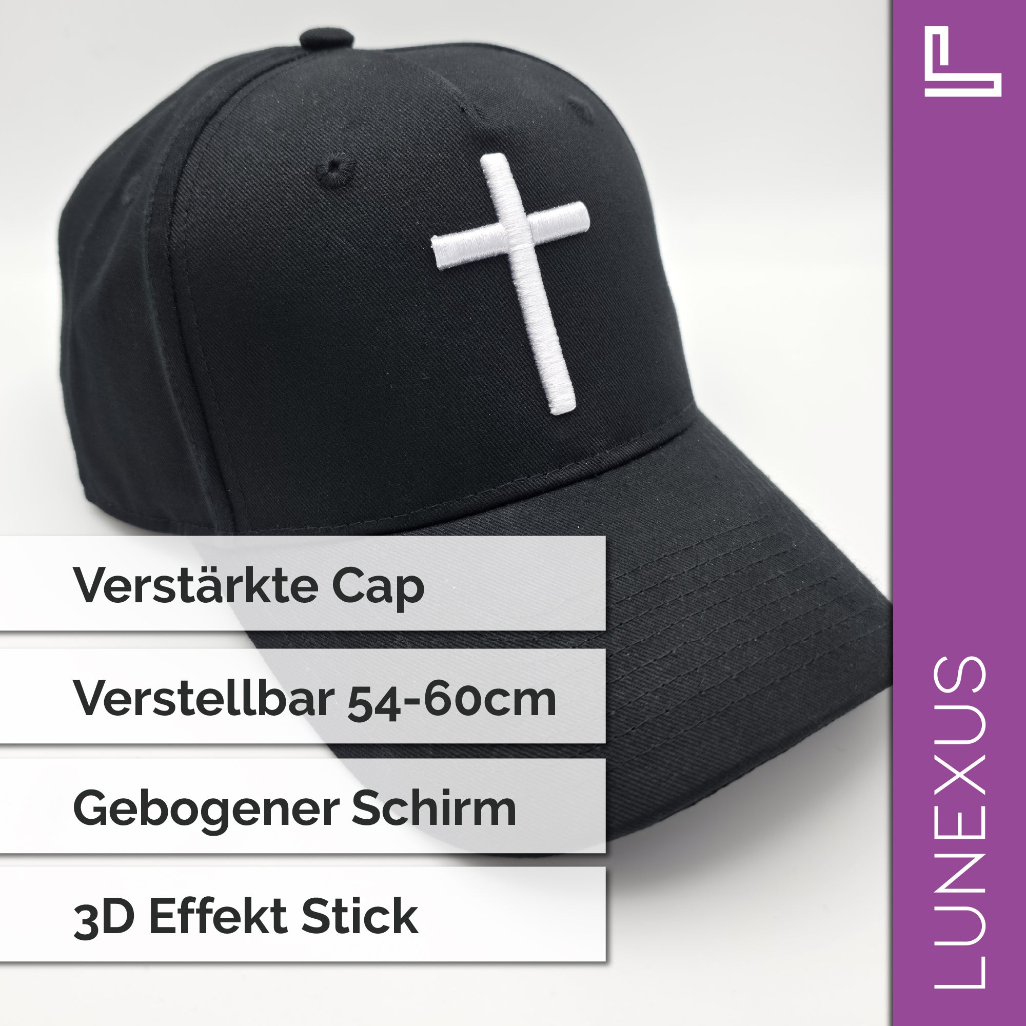 Kreuz-Cap mit 3D-Stick – Snapback verstellbar - LUNEXUS