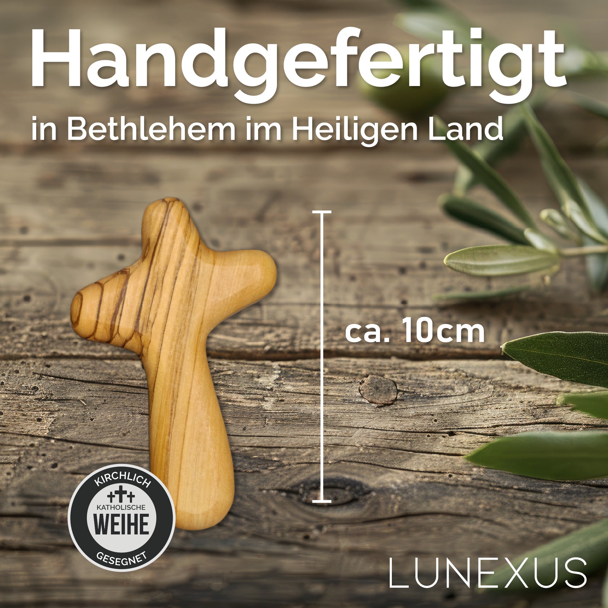 Trostkreuz aus Olivenholz – handgefertigt in Bethlehem - LUNEXUS