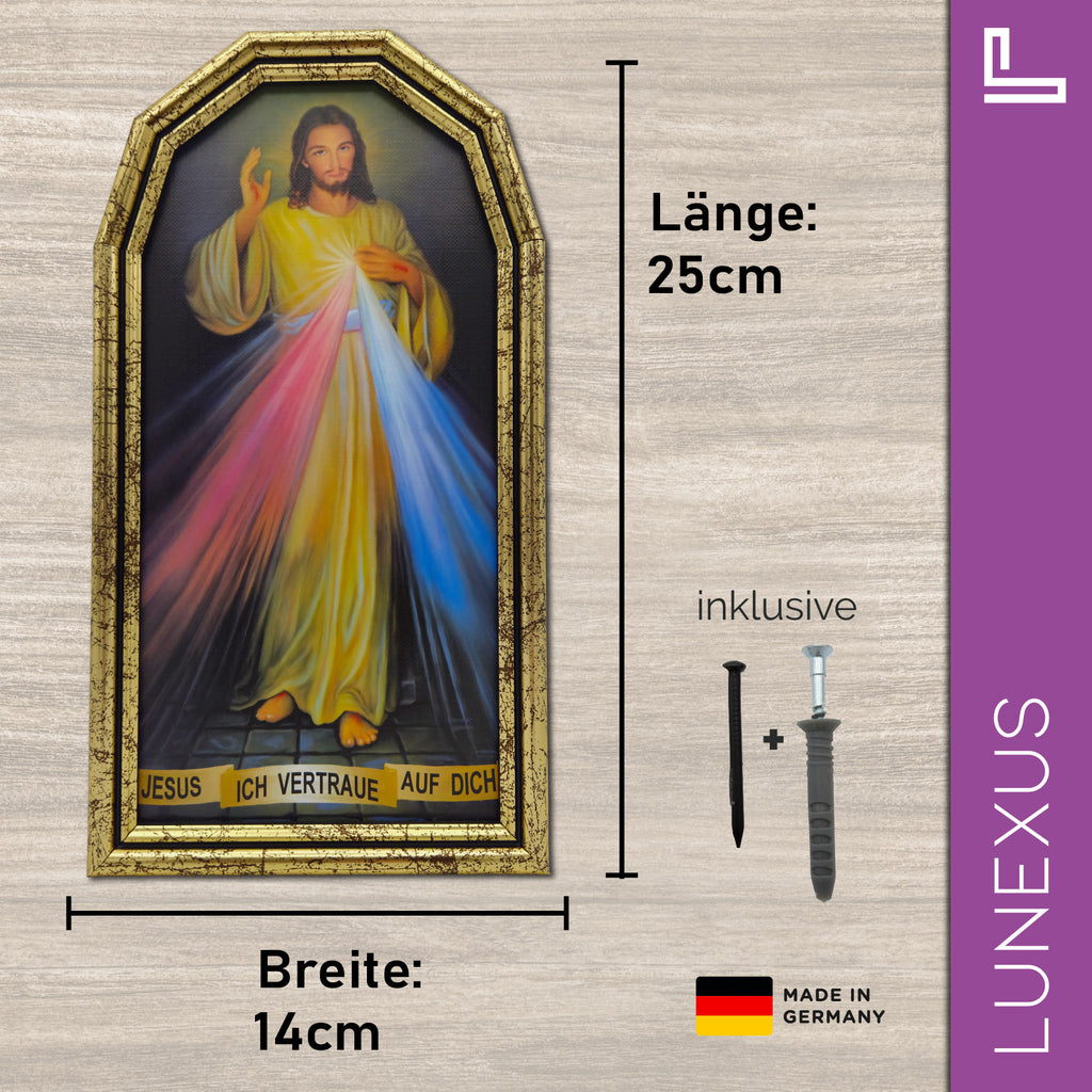 Wandbild Barmherziger Jesus 25×14 cm – Jesus, ich vertraue auf Dich - LUNEXUS