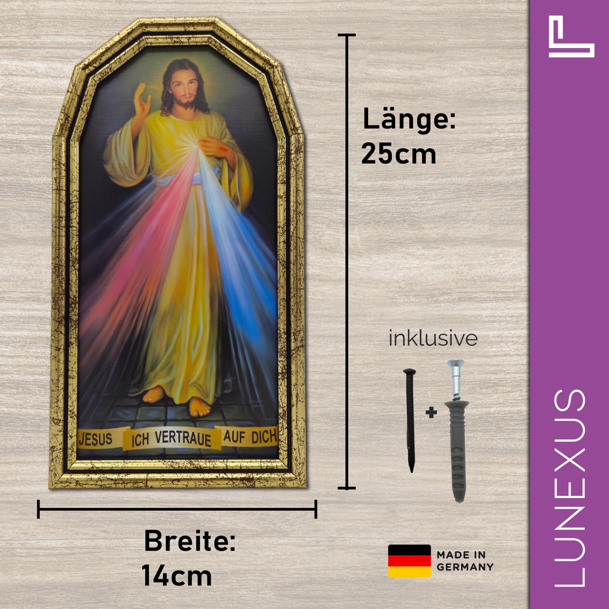 Wandbild Barmherziger Jesus 25×14 cm – Jesus, ich vertraue auf Dich - LUNEXUS