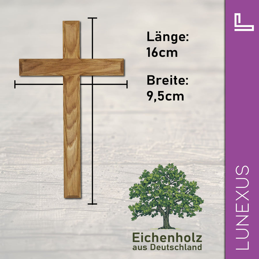 Croix murale 16×9,5 cm en chêne avec chanfrein - LUNEXUS