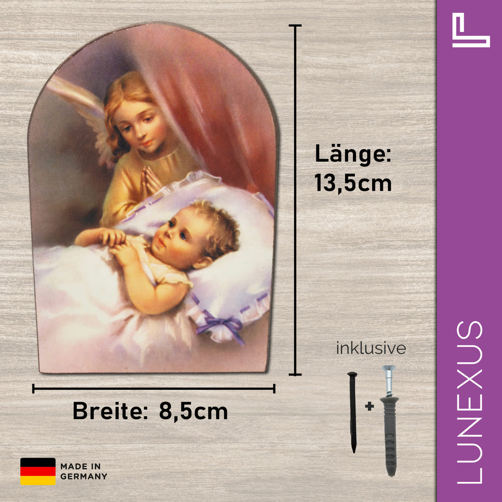 Schutzengelbild 13,5×8,5 cm – Engel wacht über schlafendes Baby - LUNEXUS