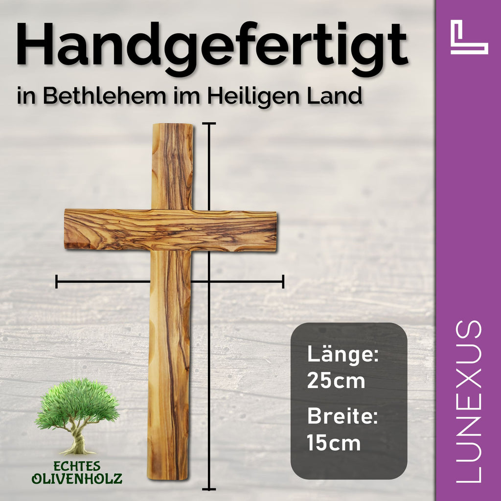 Wandkreuz mit Fase 25×15 cm aus Olivenholz - LUNEXUS