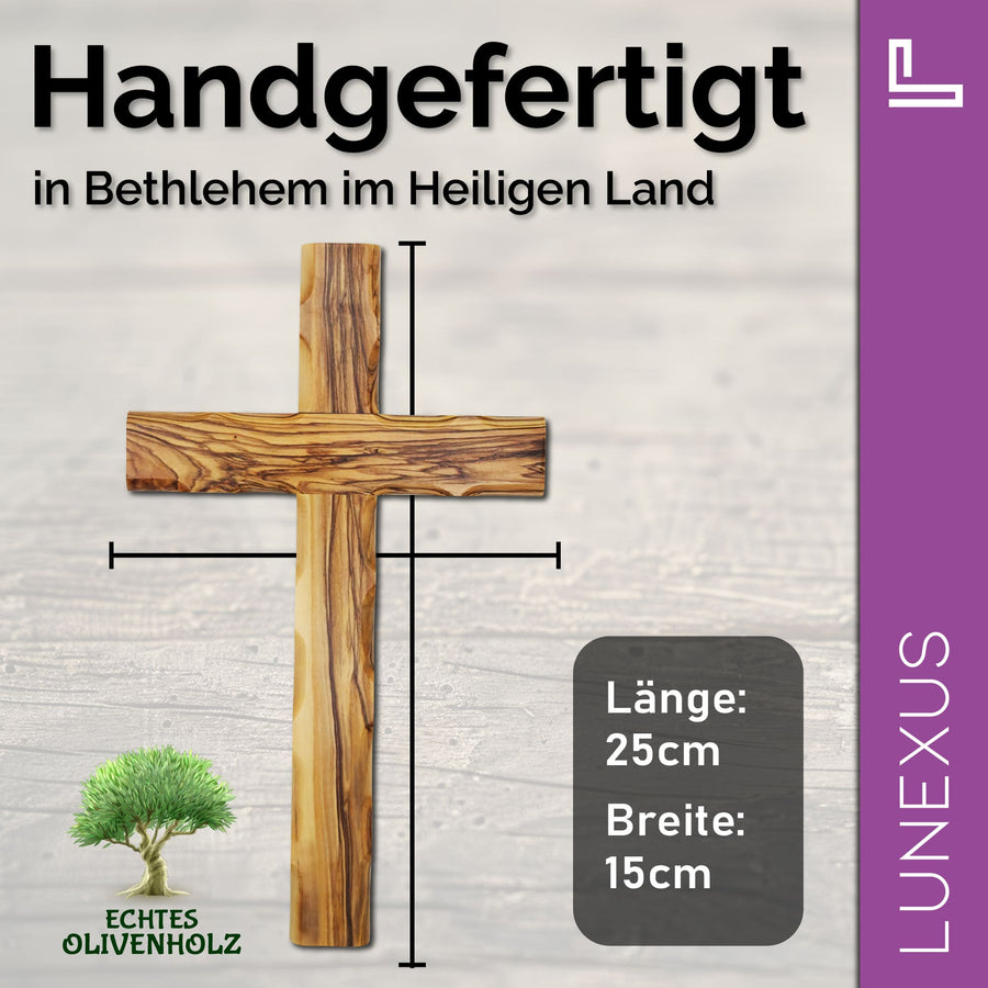 Croix murale avec chanfrein 25×15 cm en bois d'olivier - LUNEXUS