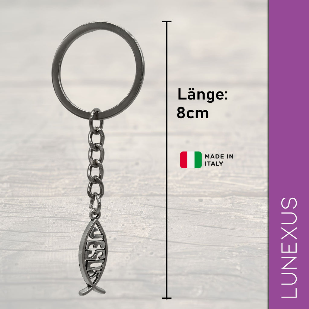 Jesus Fisch Schlüsselanhänger, Ichthys Symbol aus Metall - LUNEXUS