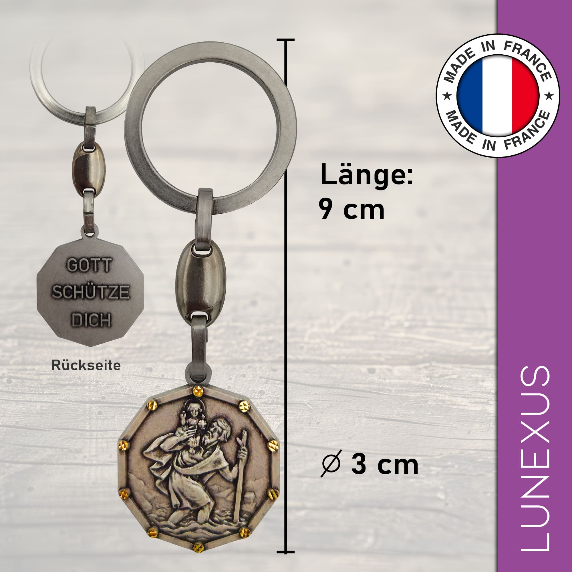 Christopherus Schlüsselanhänger 9 cm – „KOMM GUT HEIM" - LUNEXUS