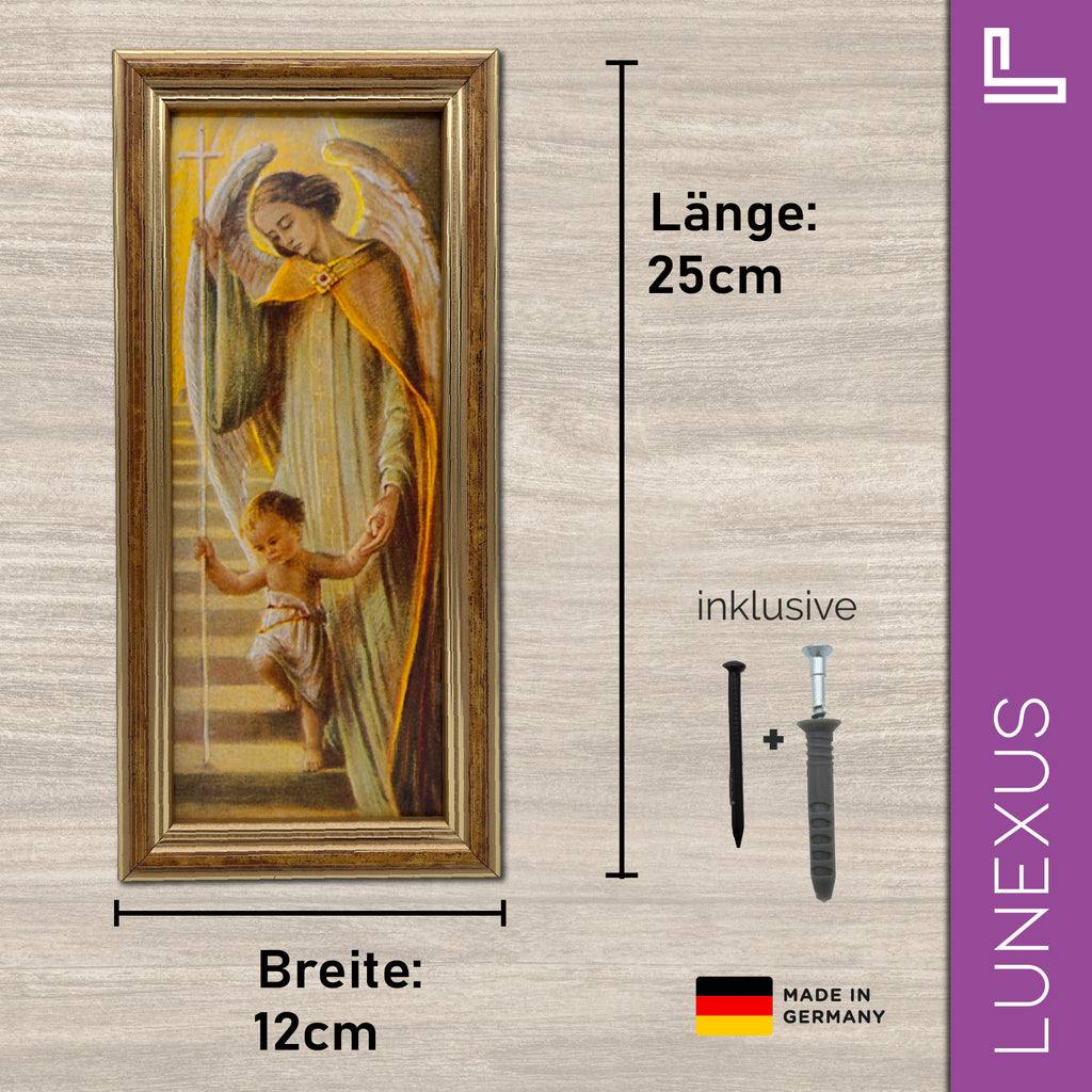 Schutzengelbild 25×12 cm – Engel führt Kind die Treppe hinauf - LUNEXUS