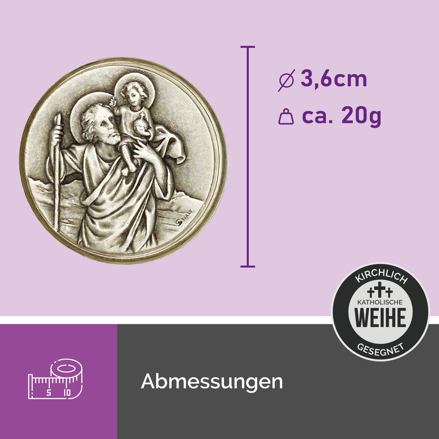 Médaille saint Christophe finition vieillie Ø 3,6 cm – bénite et aimantée – vue 2