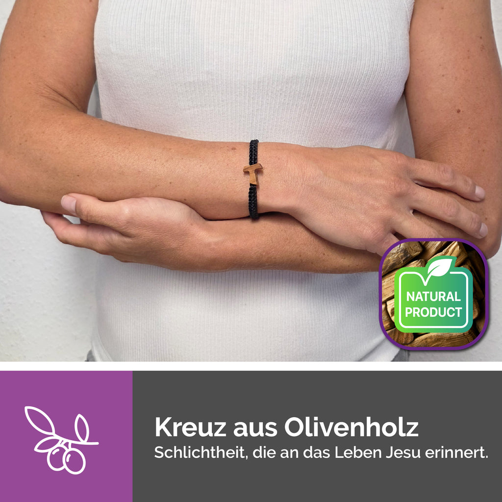 Tau-Kreuz Armband aus Olivenholz – handgefertigt