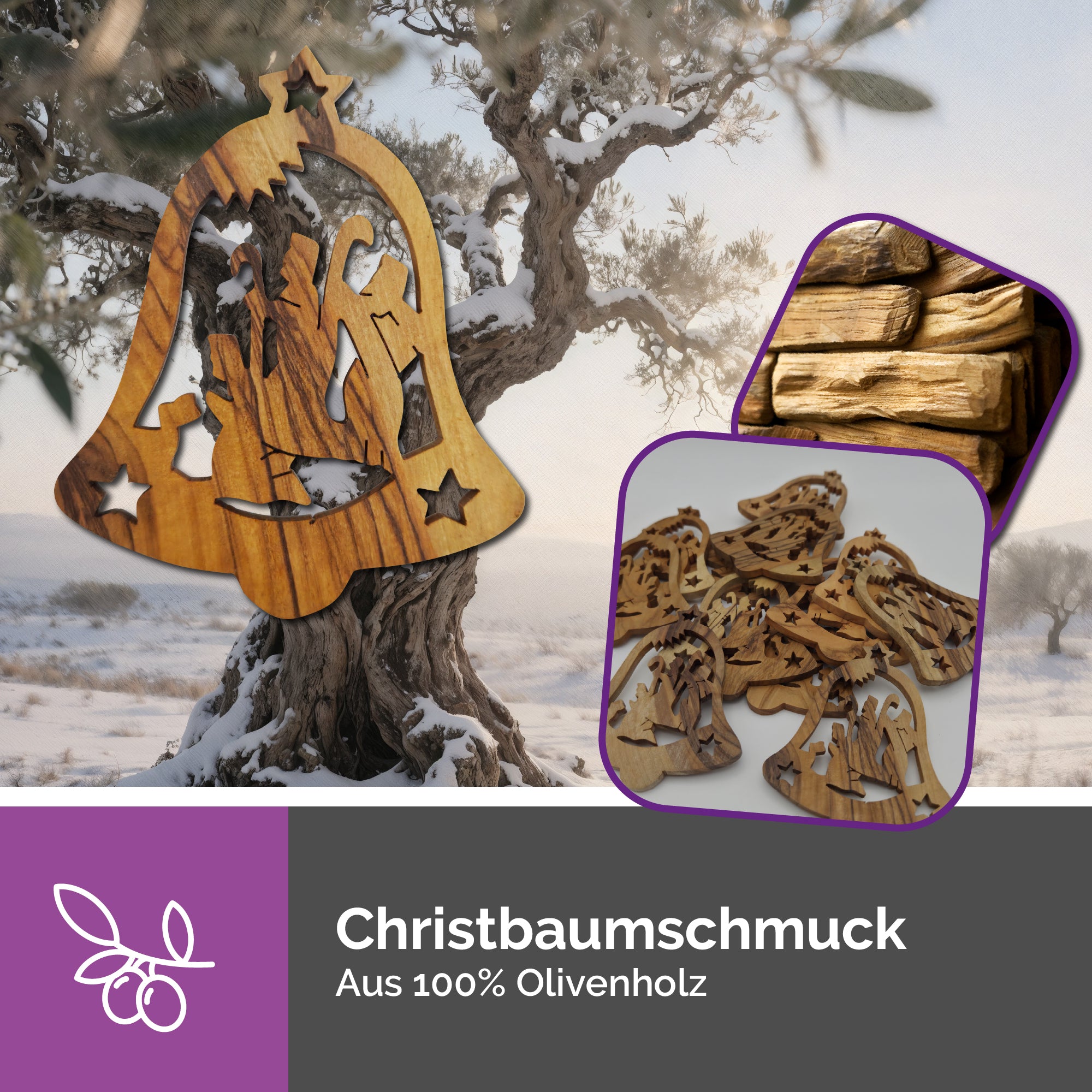 Olivenholzanhänger Glocke Heilige Drei Könige – Handarbeit Bethlehem
