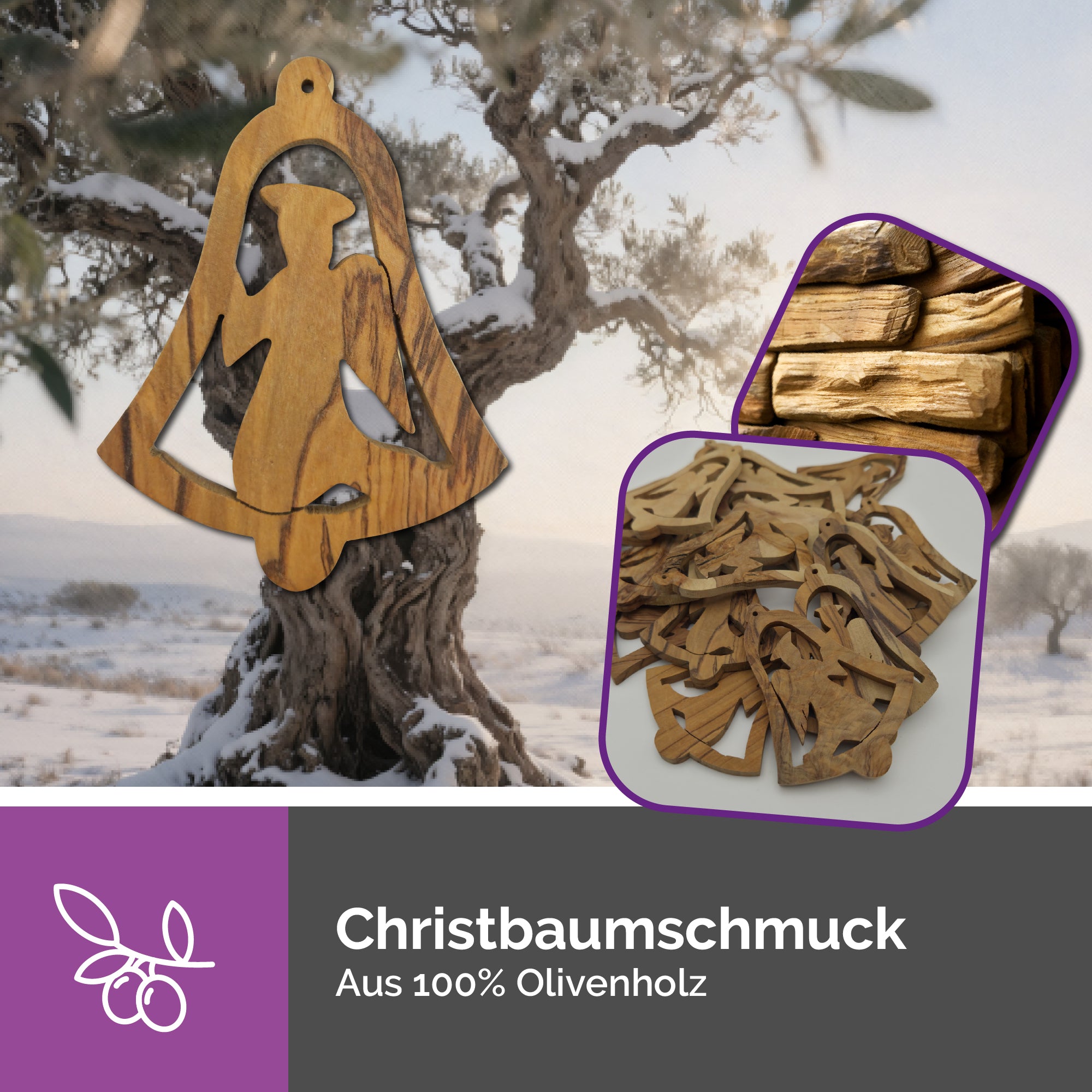 Olivenholzanhänger Engel – Handarbeit & Segnung aus Bethlehem