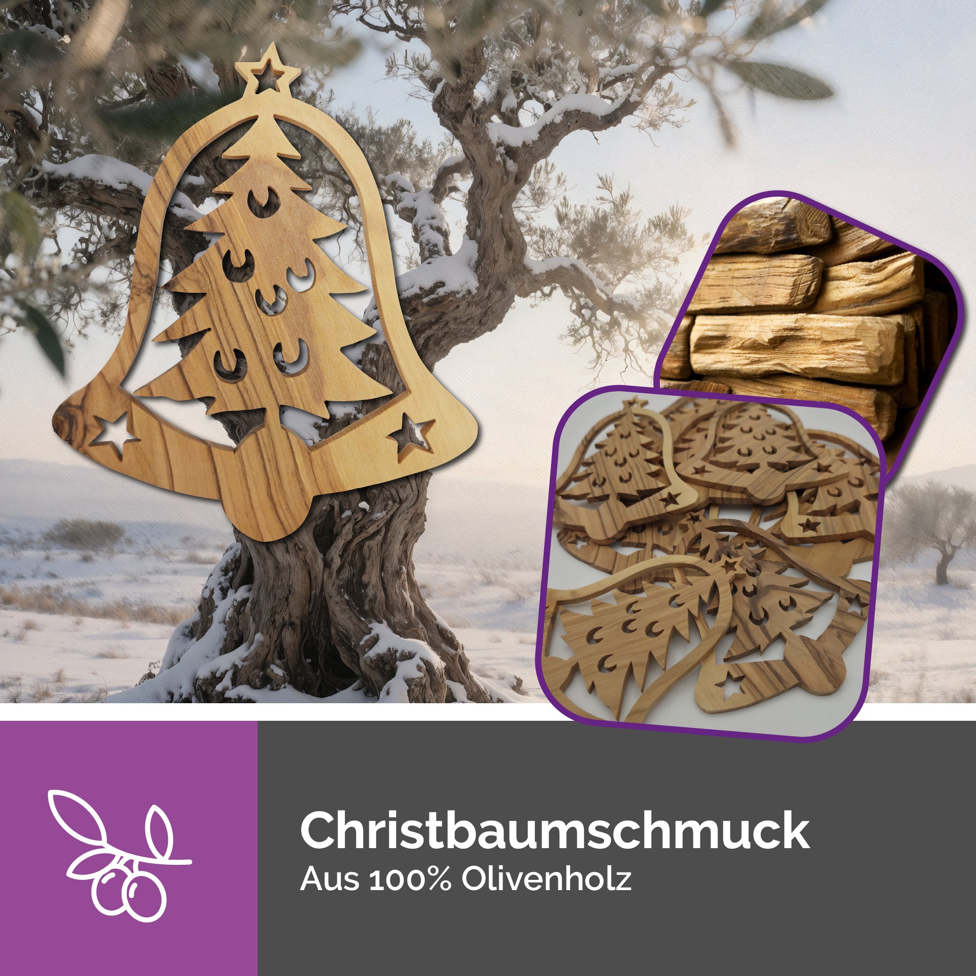 Olivenholzanhänger Glocke – Handarbeit & Segnung aus Bethlehem