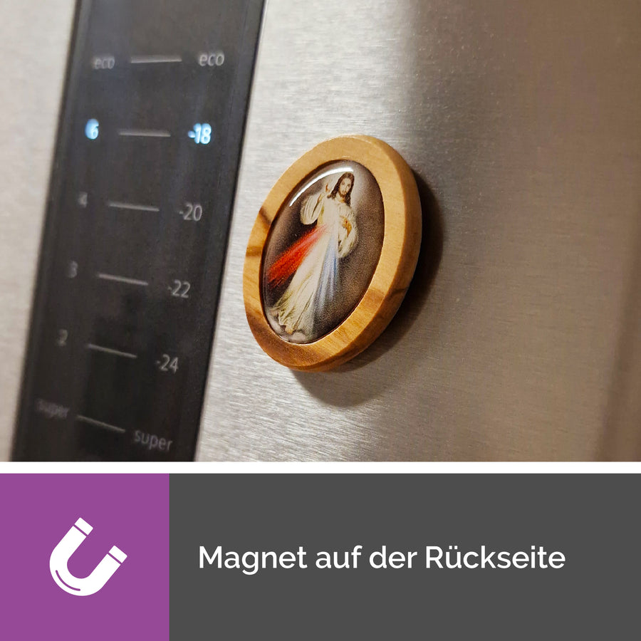 Aimant plaque Jésus miséricordieux en bois d'olivier, bénédiction avec certificat, pour la voiture