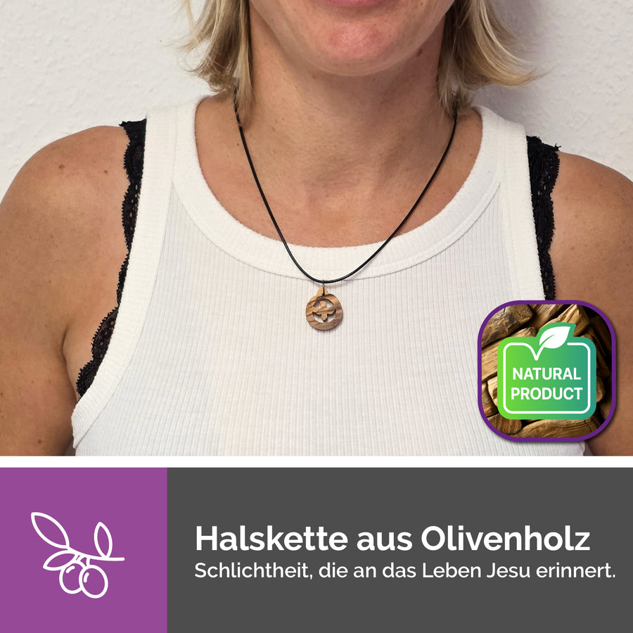 Collier fait main de Bethléem, colombe du Saint-Esprit en bois d'olivier