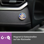 rückseite christophorus auto plakette Ø 3 cm farbig mit magnet und klebepad flexible befestigung religiöses schutzsymbol