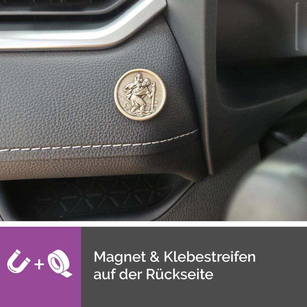 christophorus plakette Ø 3,0 cm silber gesegnet im samt säckchen mit zertifikat