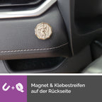 gesegneter christophorus magnet achteckig silber rand ø 3 cm samtbeutel und zertifikat