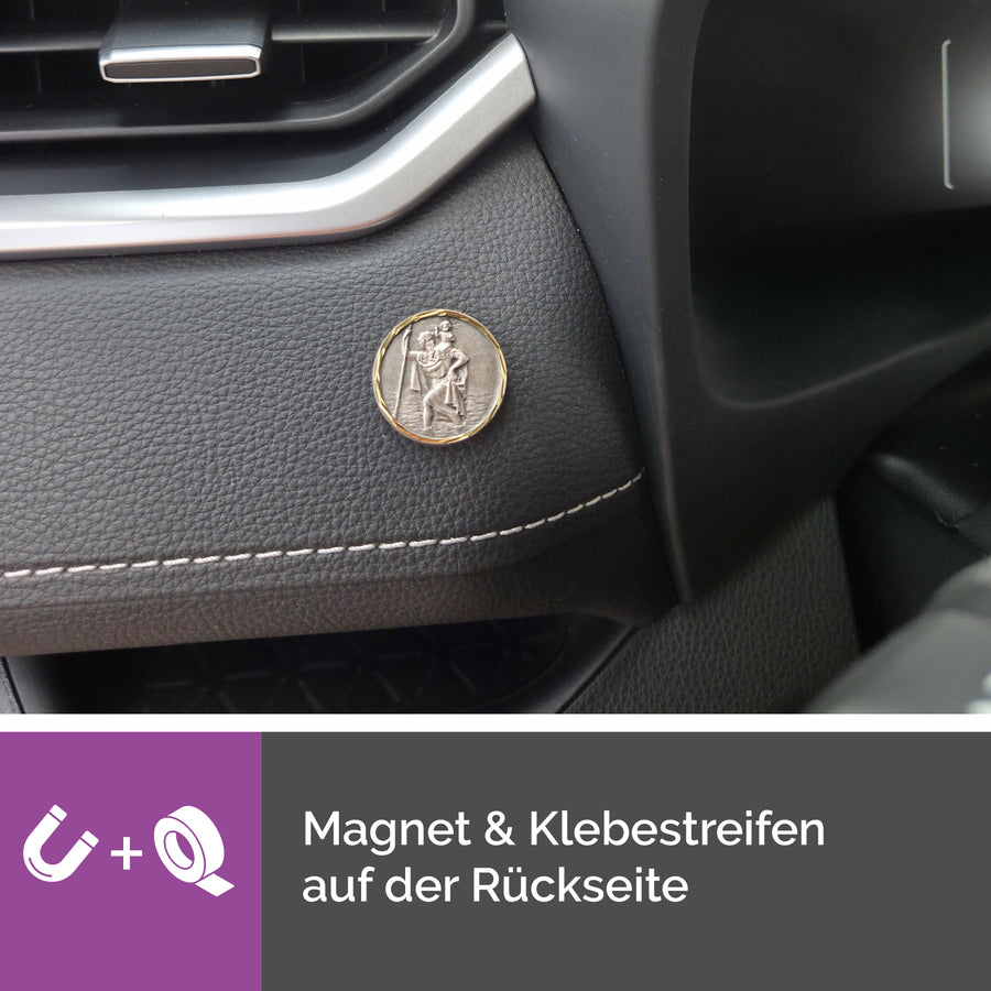 Médaille saint Christophe Ø 2,5 cm, bénite, dans une pochette en velours avec certificat