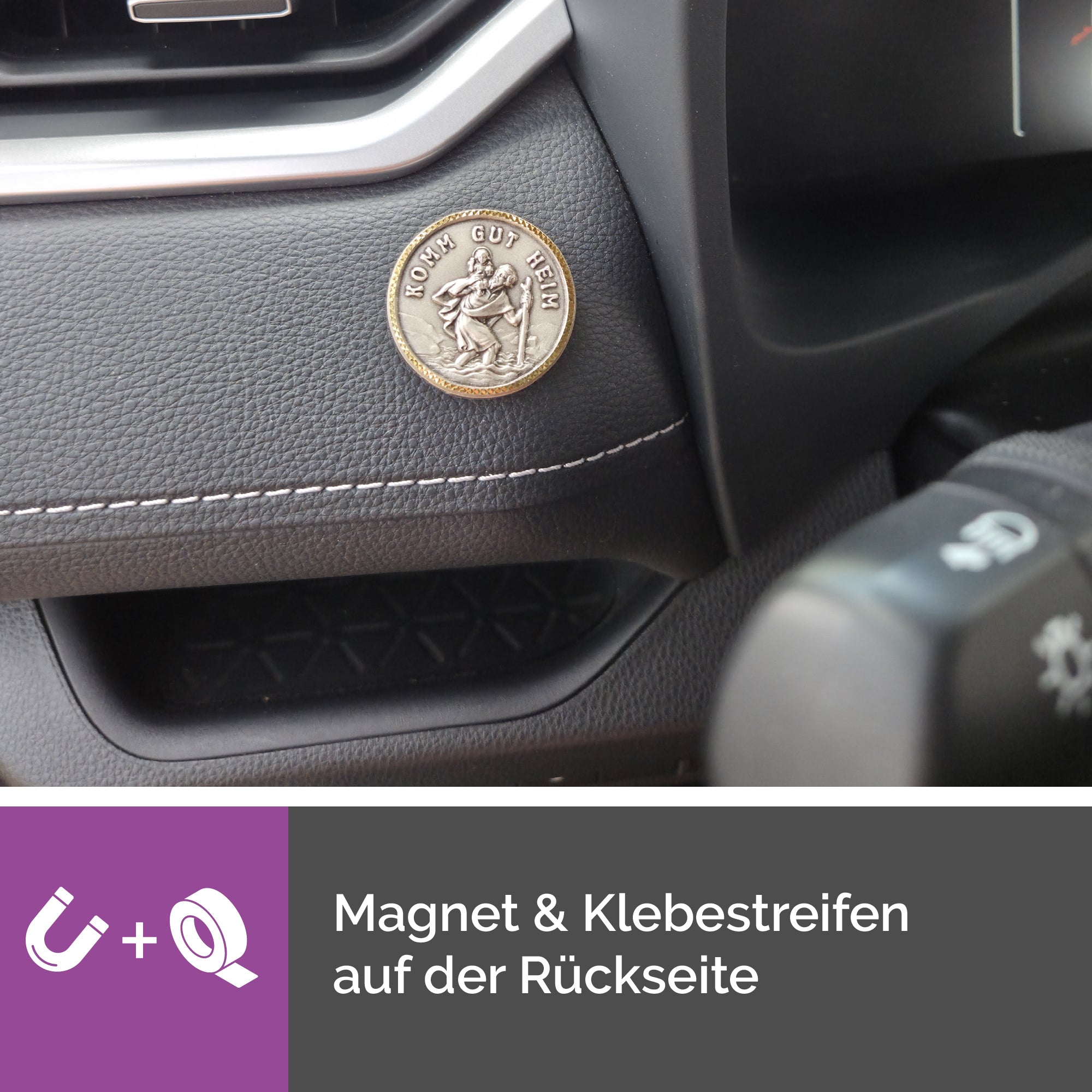 christophorus plakette Ø 3,5 cm komm gut heim gesegnet im samt säckchen mit zertifikat