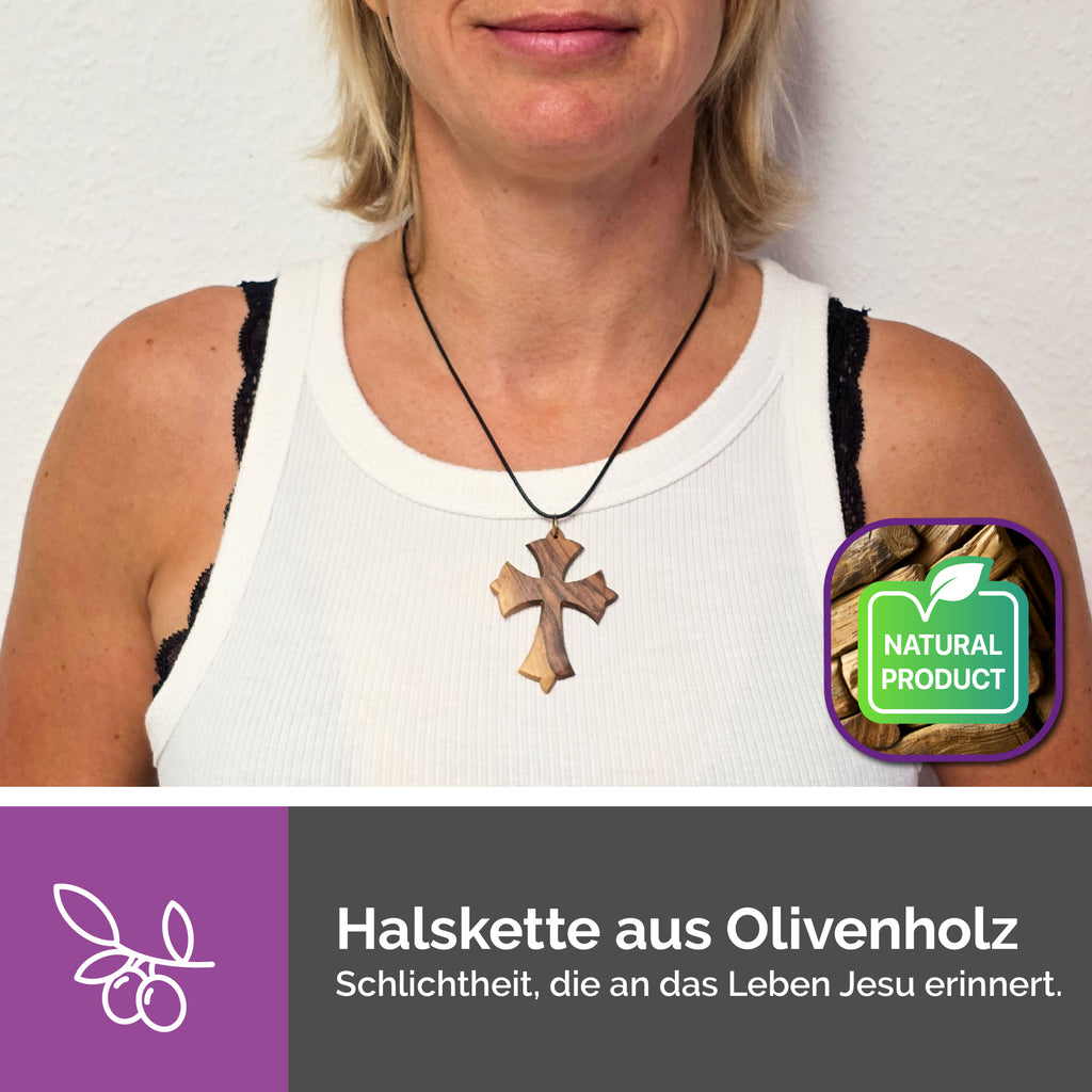 handgemachtes kreuz aus olivenholz bethlehem halskette gesegnet
