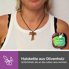 handgemachte halskette bethlehem olivenholz engel kreuz taube