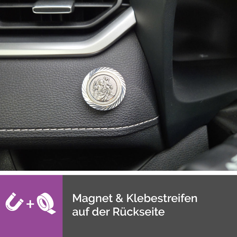 Médaille saint Christophe à bordure facettée Ø 3,5 cm – bénite et aimantée – vue 3