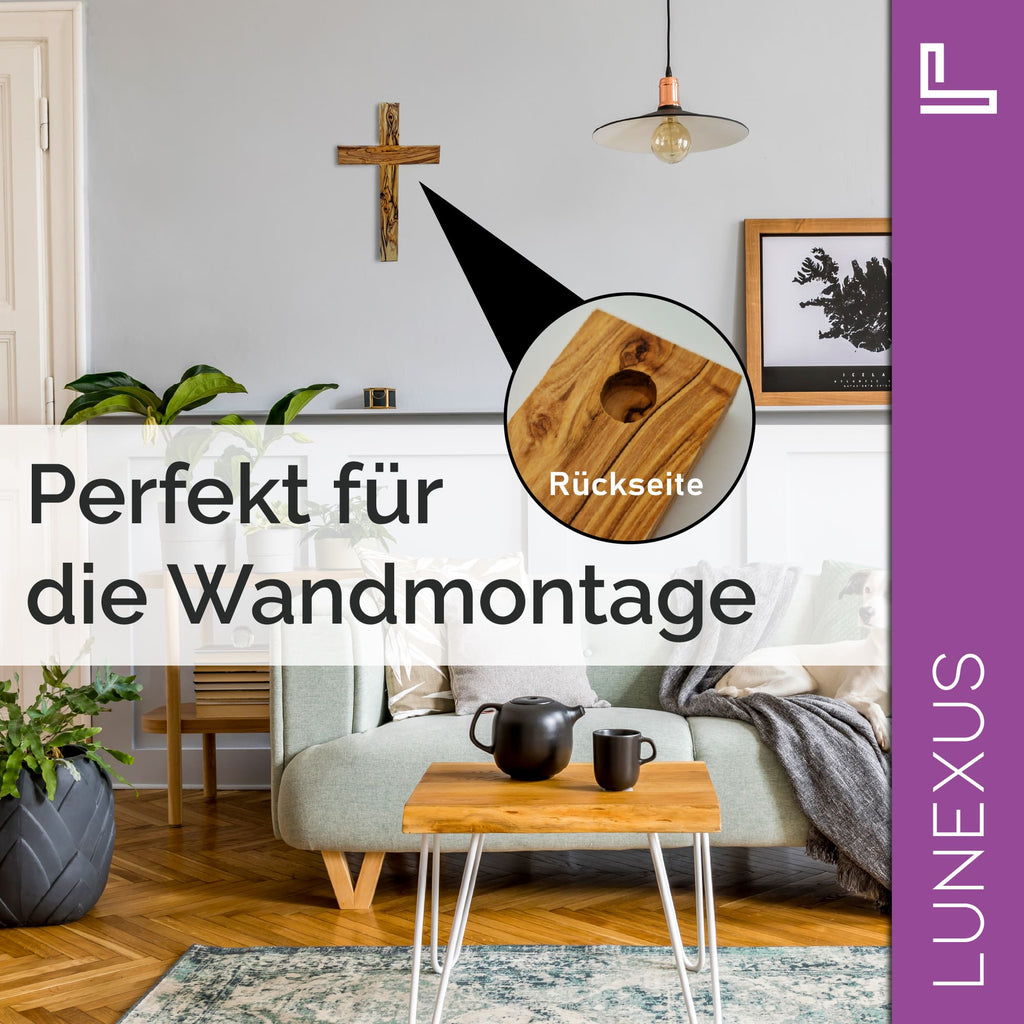 Wandkreuz mit Fase 25×15 cm aus Olivenholz - LUNEXUS