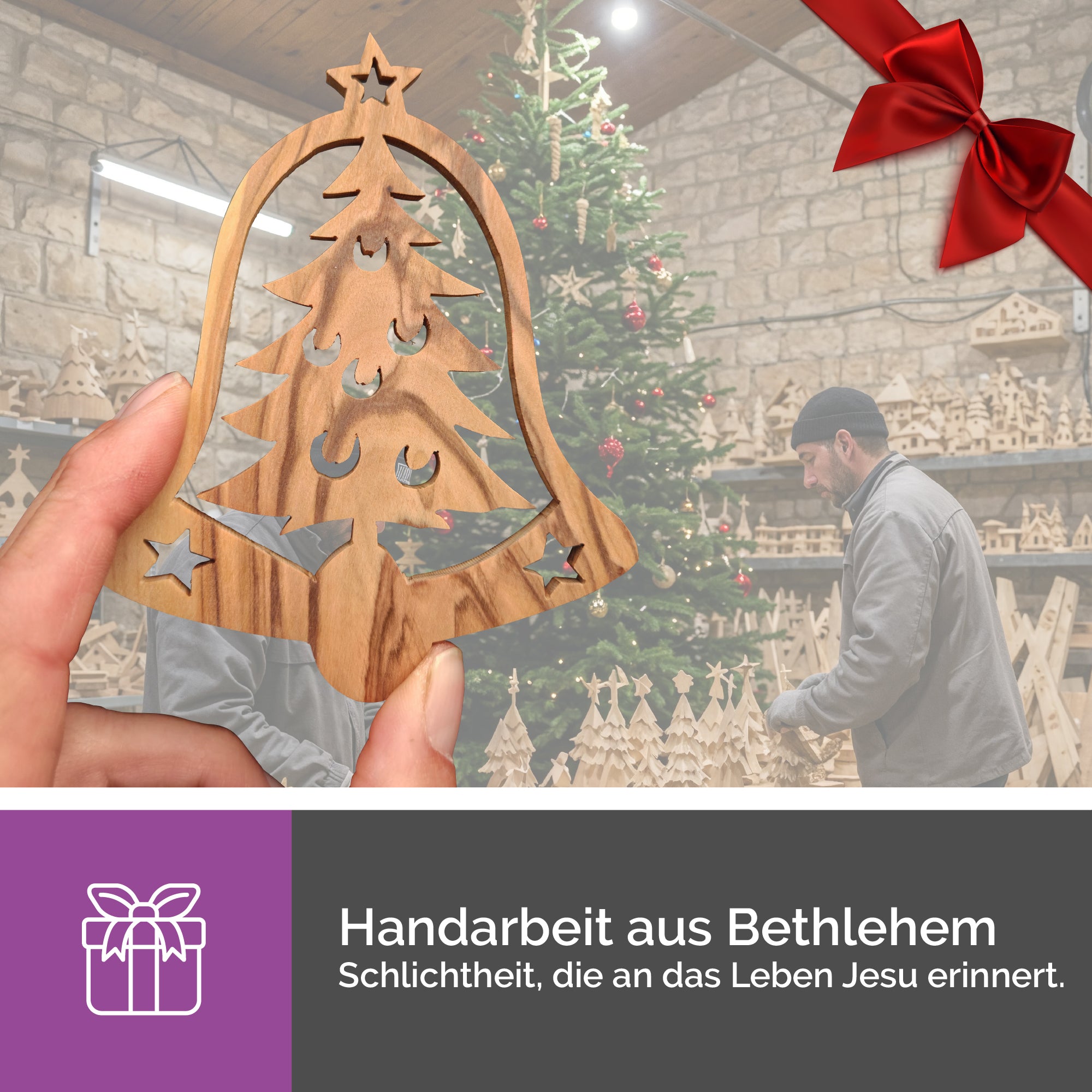Olivenholzanhänger Glocke – Handarbeit & Segnung aus Bethlehem
