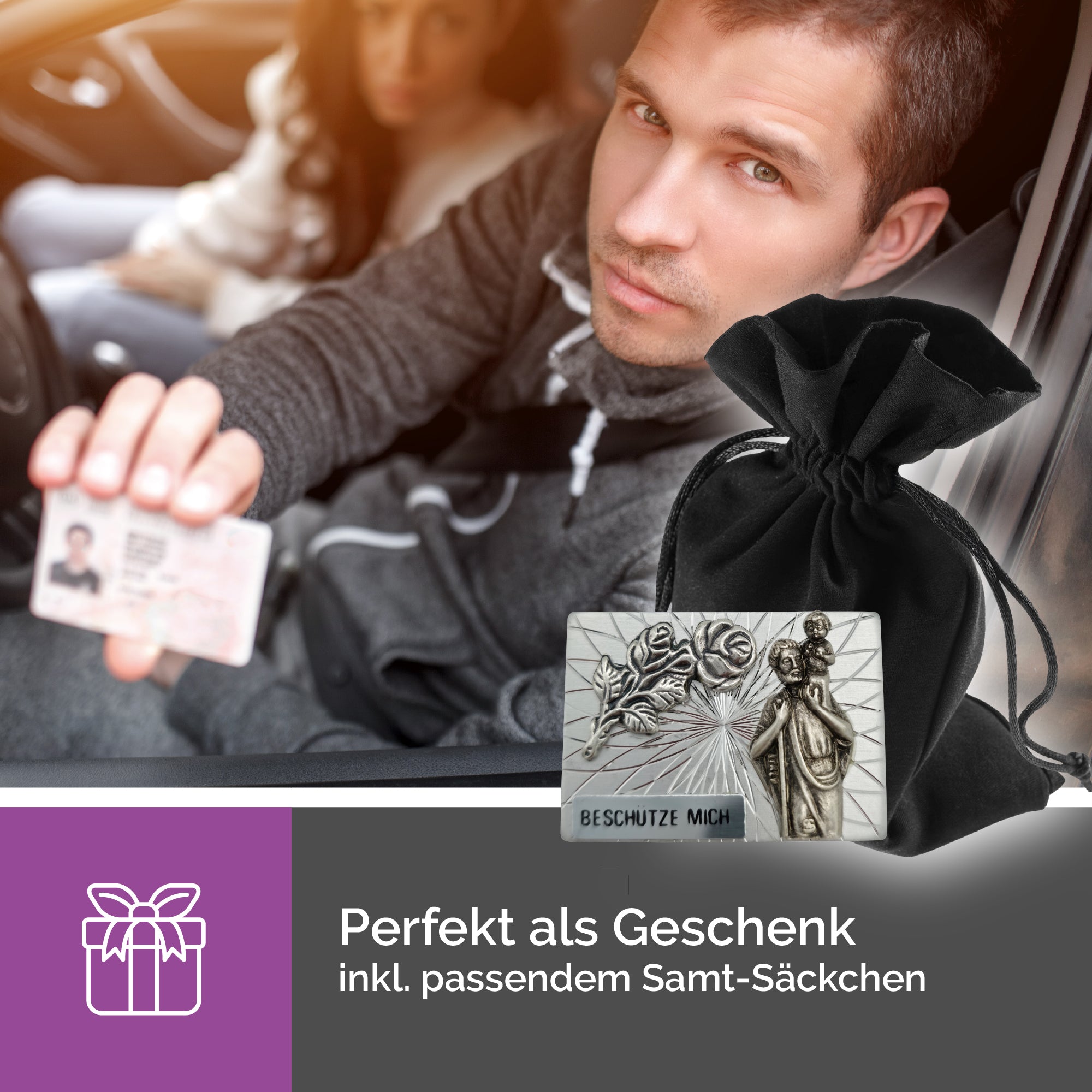 christophorus auto plakette rechteckig im samtbeutel geschenkidee zur taufe kommunion führerschein oder reise schutzsymbol