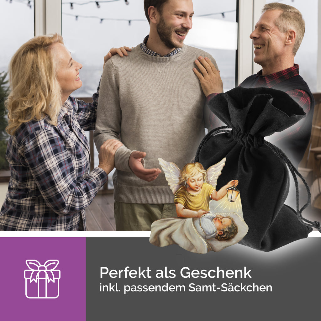 Schutzengel Magnet quadratisch – Engel mit Baby Motiv, gesegnet, Geschenkidee für Paten