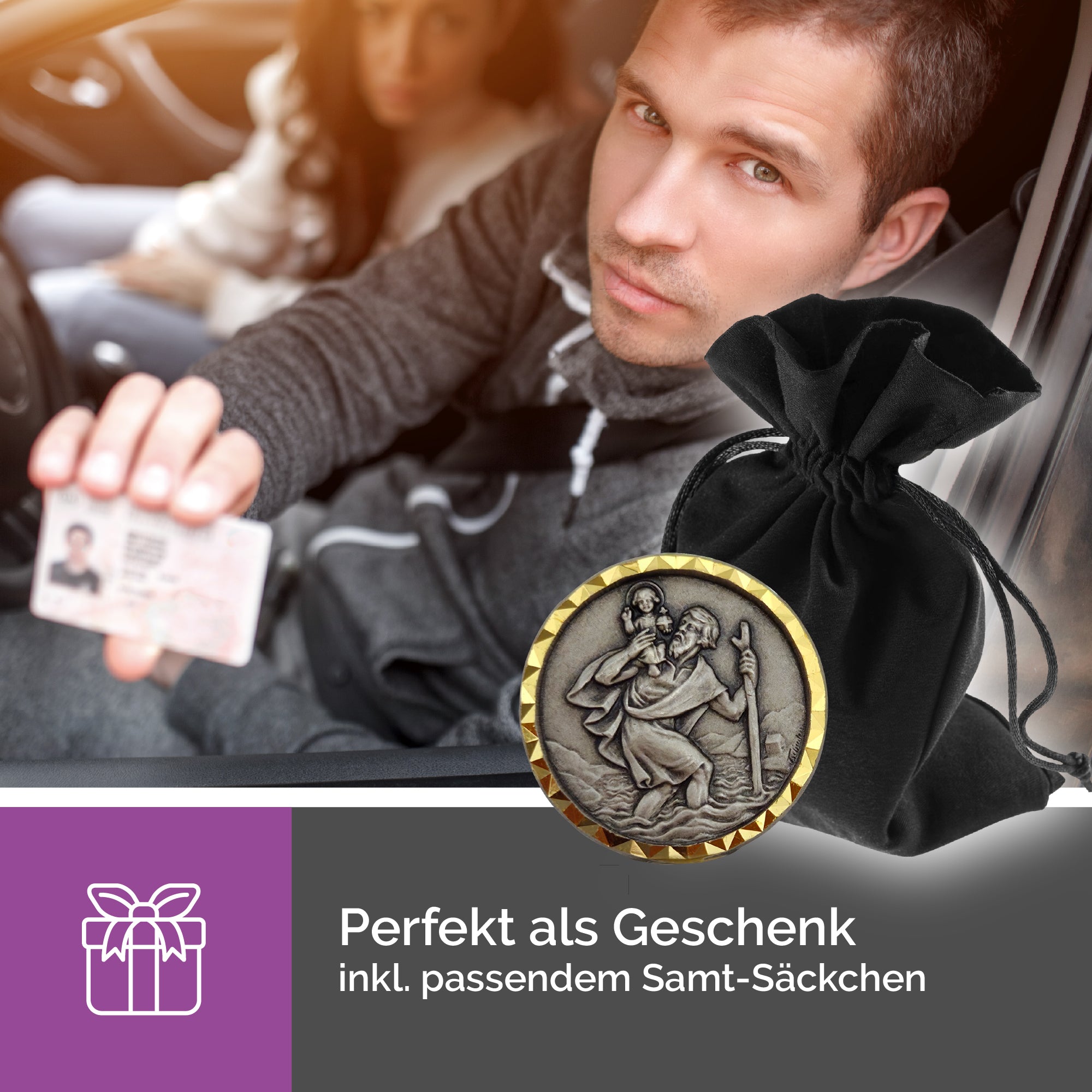 christophorus plakette Ø 2,6 cm gesegnet mit magnet rückseite für auto